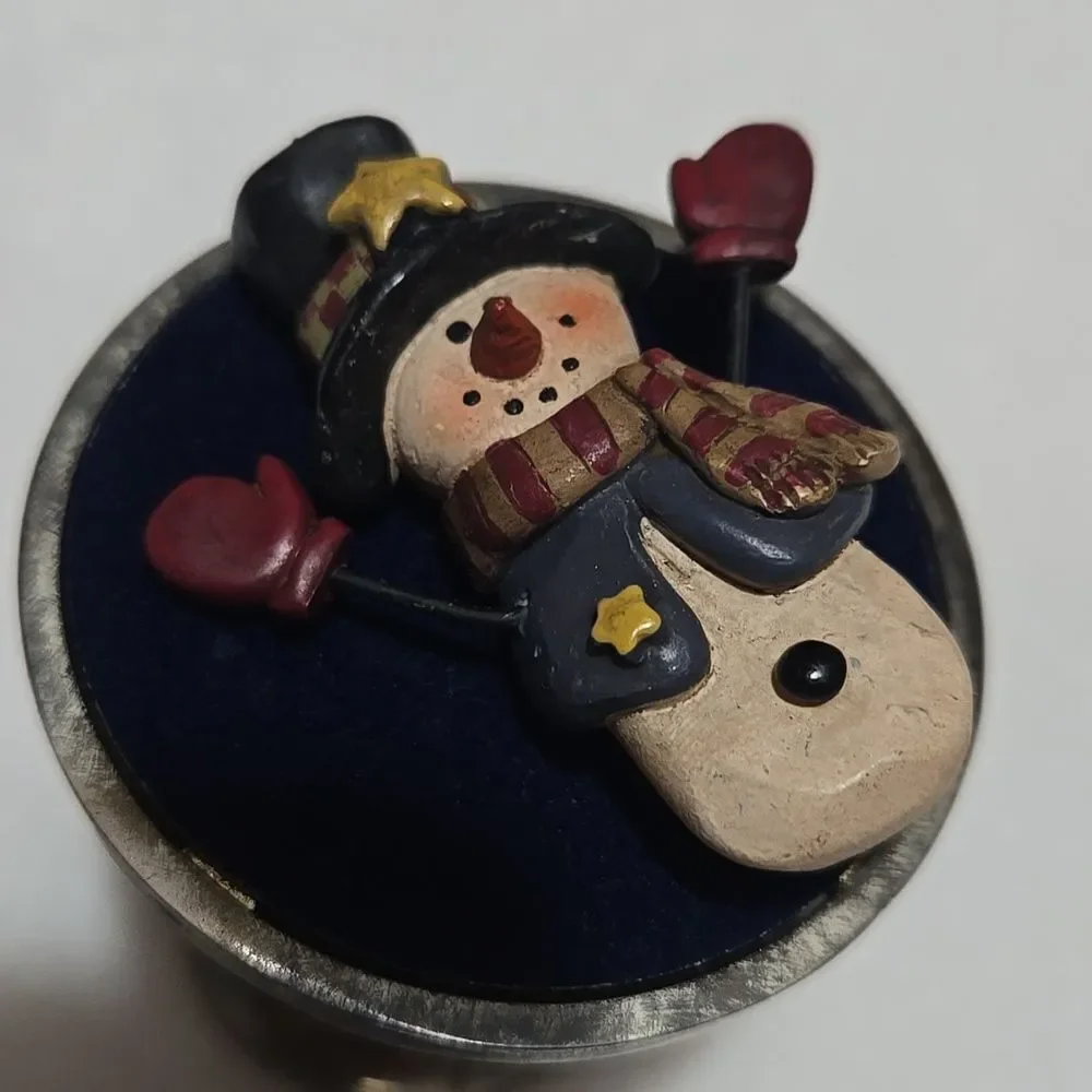 Hand Carved Wooden Snowman Brooch